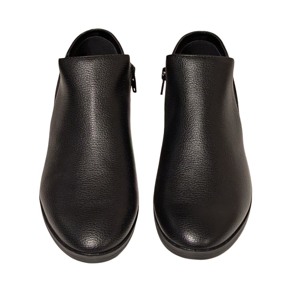 Kensie Black Pebbled Leather Ankle Booties with Side Zip